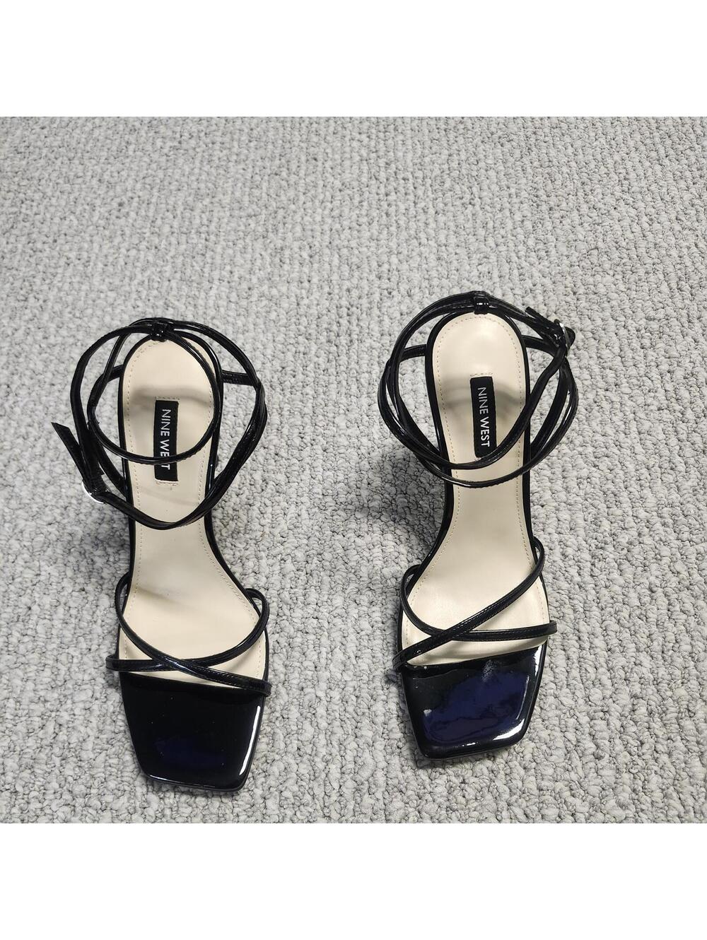Nine West Black Strappy Heeled Sandals Square Toe Size 8 New - Picture 2 of 9